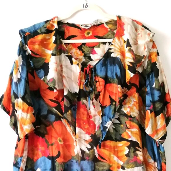 Gitano Womens Multicolor Spread Collar Tie V Neck Floral Blouse Top Size 20W - Picture 2 of 6